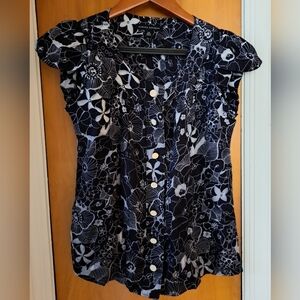 Banana Republic Black and White Floral Blouse